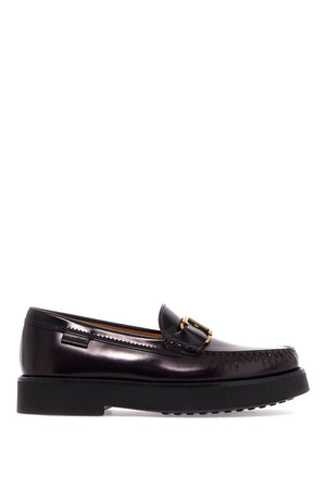 TOD'S Bold Black Leather Logo Plaque Loafers for Women