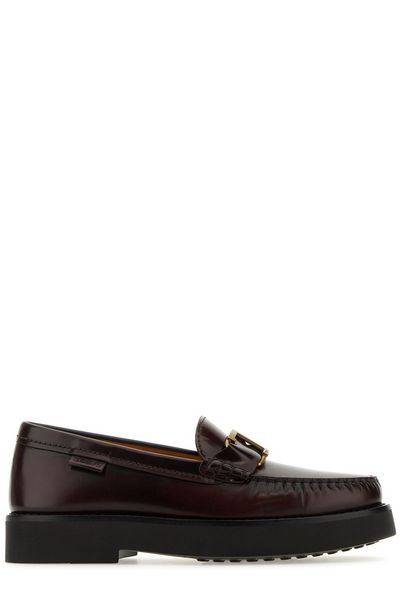 TOD'S Bold Black Leather Logo Plaque Loafers for Women