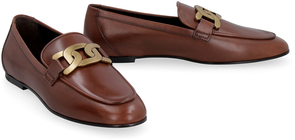 TOD'S Brown Leather Loafers for Women - Visible Stitching, Round Toeline