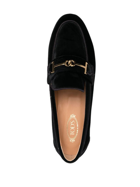 TOD'S Versatile Black Velvet Loafers for Women