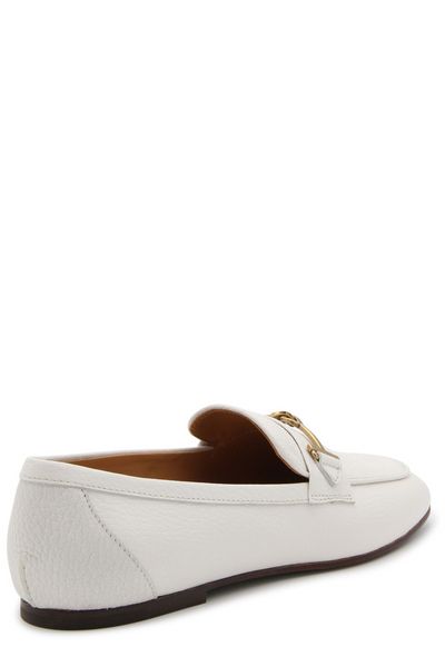 TOD'S White Leather Loafers with Metal T Ring Detail for Women