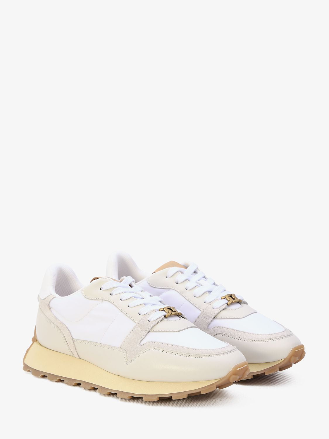 TOD'S Beige and White Leather and Fabric Sneakers for Women - SS24
