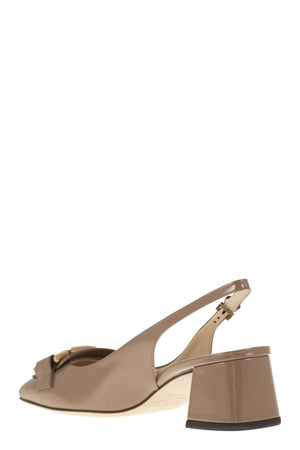 TOD'S Kate Slingback Pumps in Clay Patent Leather with Gold-Tone Chain Detail