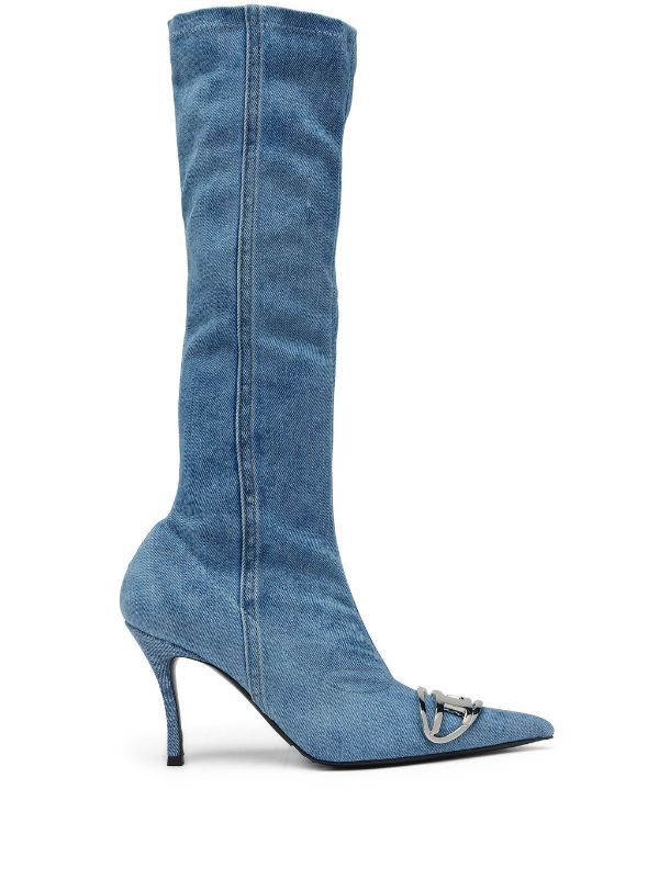 DIESEL Blue Denim Knee-High Boots for Women