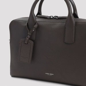 GIORGIO ARMANI Luxury Grained Leather Briefcase 39x28x7cm