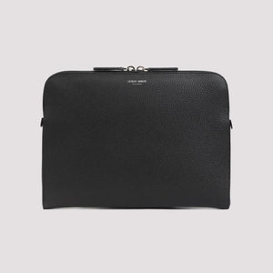GIORGIO ARMANI Classic Black Leather Briefcase for Men in SS24