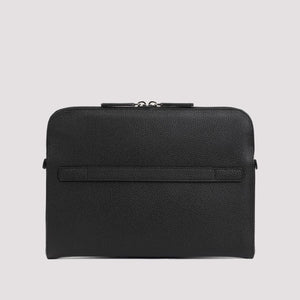 GIORGIO ARMANI Classic Black Leather Briefcase for Men in SS24