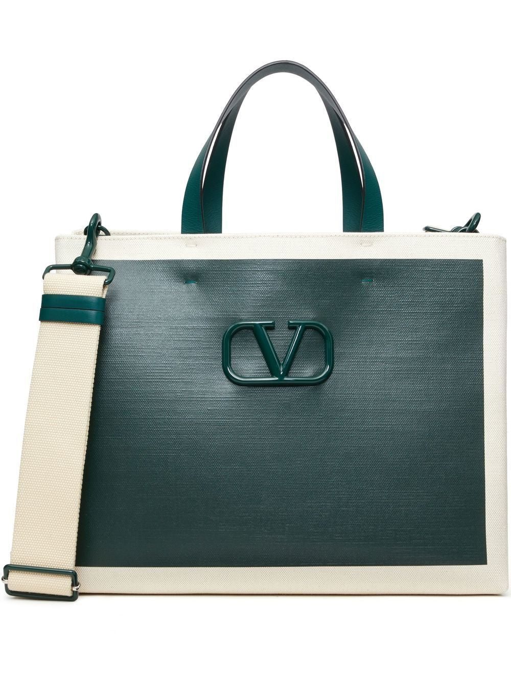 VALENTINO GARAVANI Men's SS23 Valentino Tote Handbag - Natual/Verde College/Sabbia