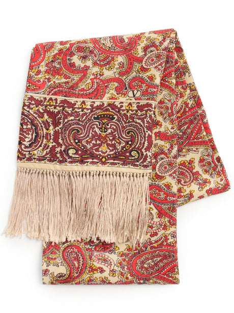 VALENTINO GARAVANI Printed Silk Scarf with Fringed Edges