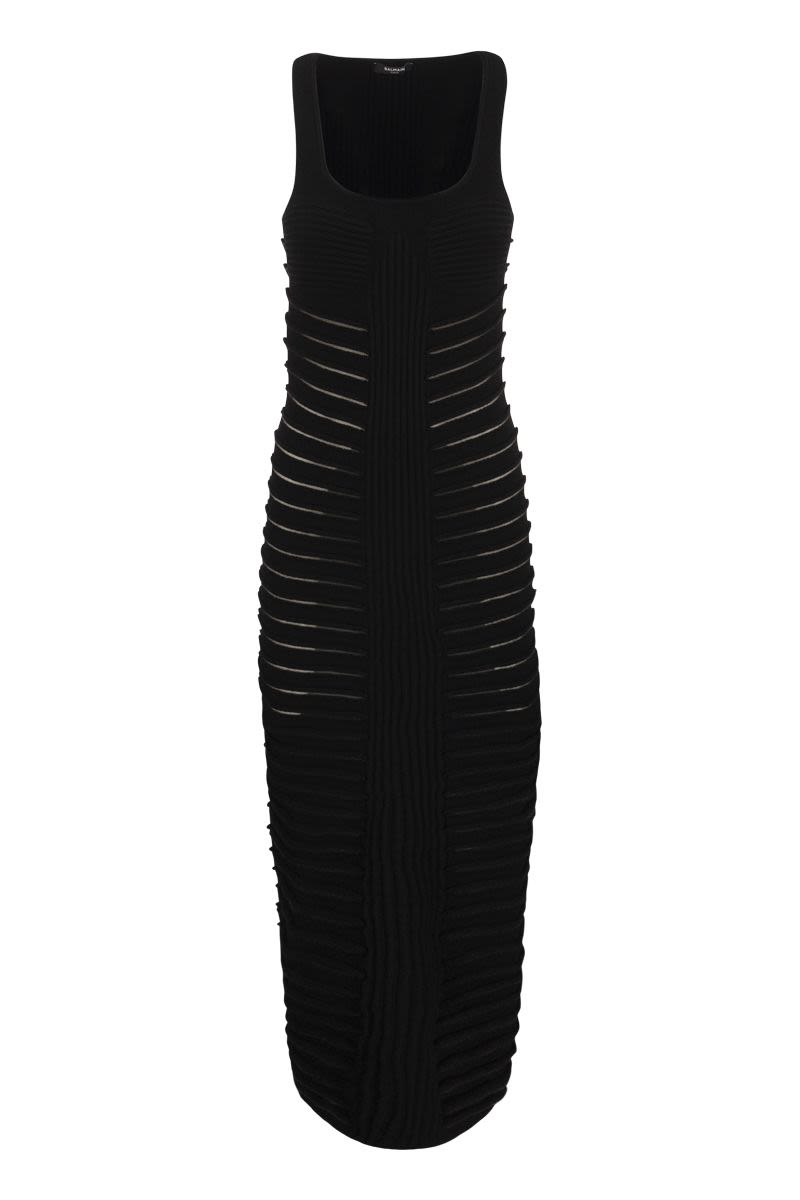 BALMAIN Black Open Work Knit Long Dress for FW22