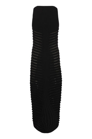 BALMAIN Black Open Work Knit Long Dress for FW22