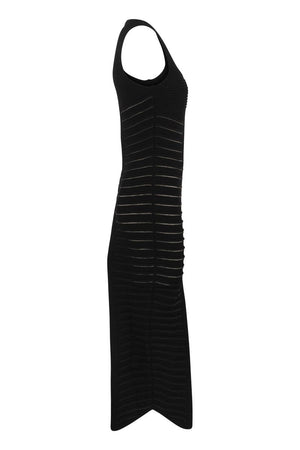 BALMAIN Black Open Work Knit Long Dress for FW22