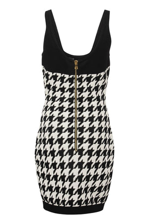 BALMAIN Sleeveless Black Knit Dress with Embossed Gold Buttons for Women