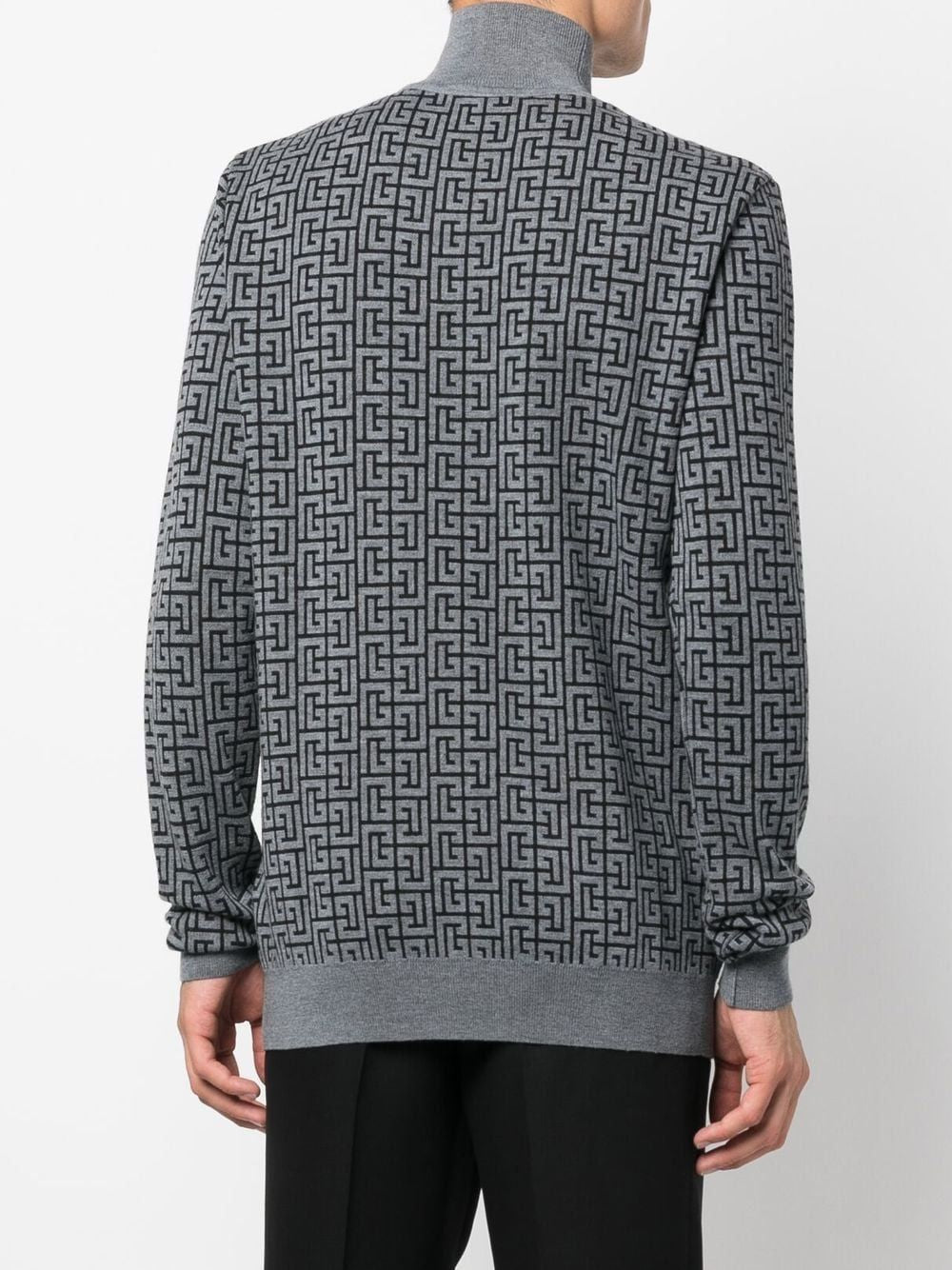 BALMAIN Men's Monogram Turtleneck Sweater in Black and Grey for Fall/Winter 2024