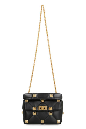 VALENTINO Women's Black Quilted Leather Handbag with Gold-Tone Studs and Chain Strap