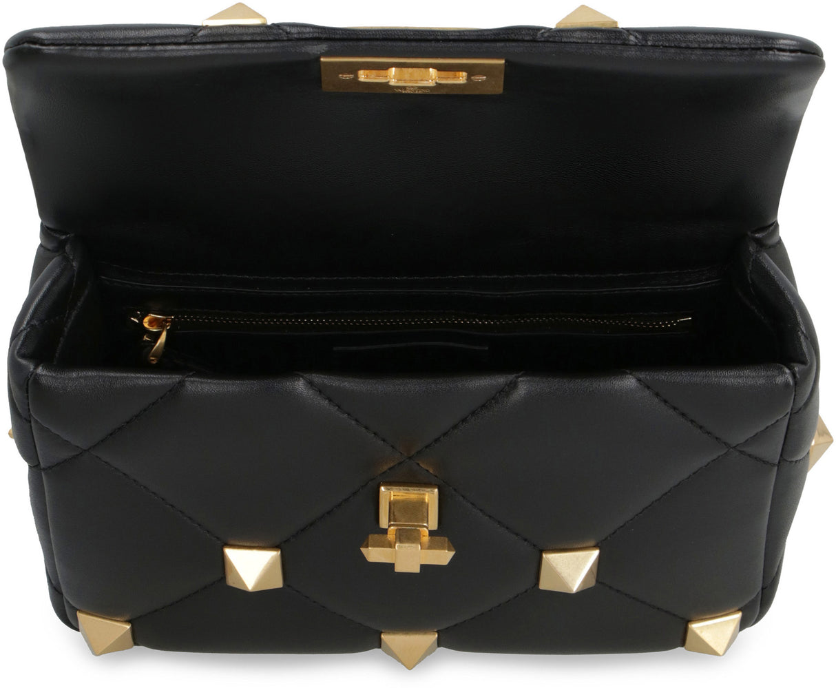 VALENTINO Women's Black Quilted Leather Handbag with Gold-Tone Studs and Chain Strap