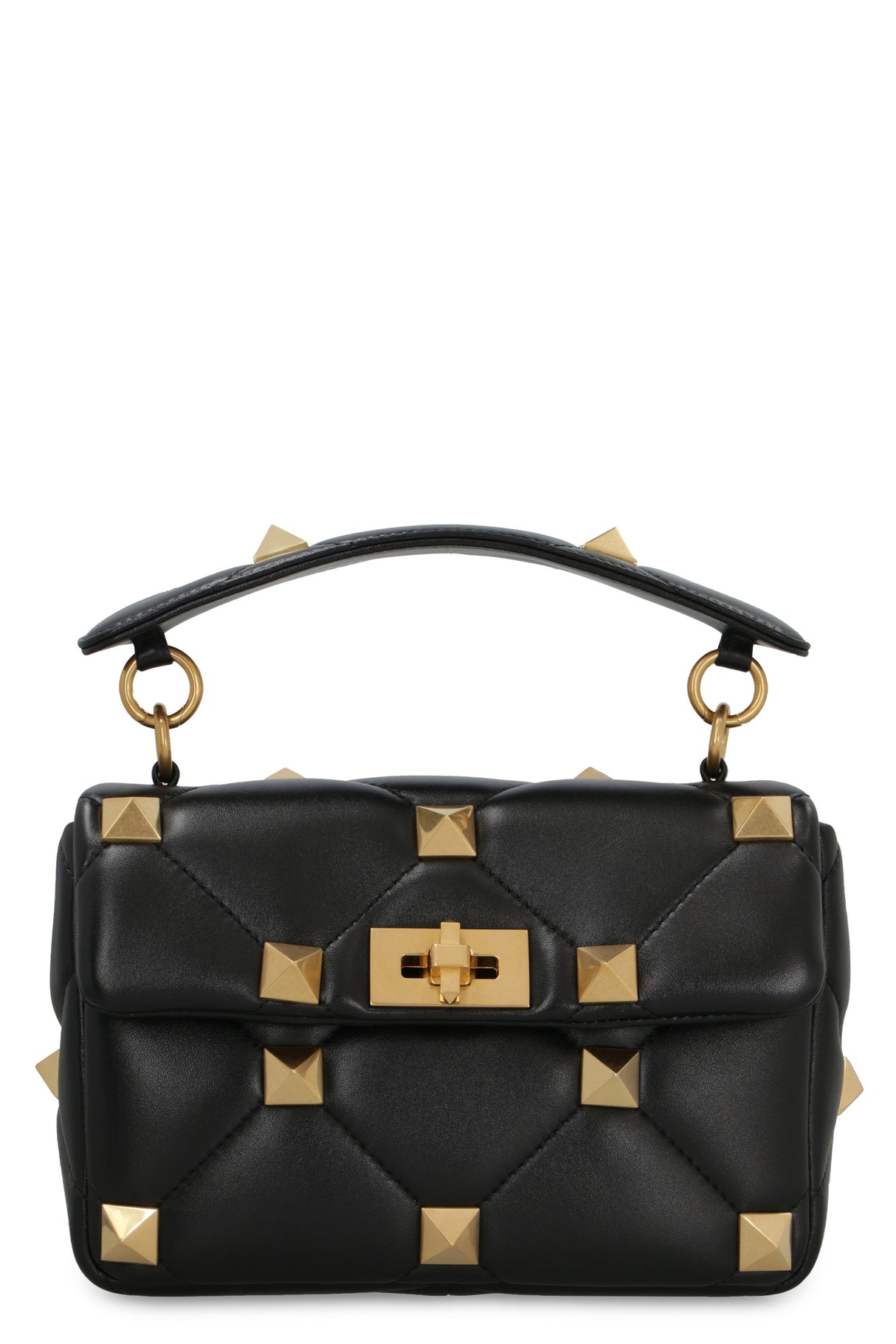 VALENTINO Women's Black Quilted Leather Handbag with Gold-Tone Studs and Chain Strap