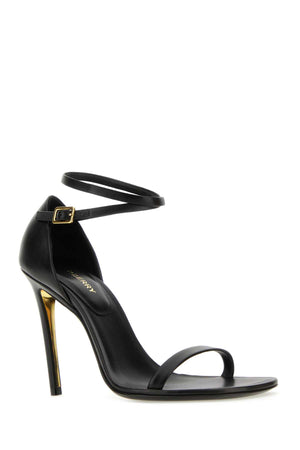 BURBERRY Elegant Black Leather Sandals with 10 cm Heel