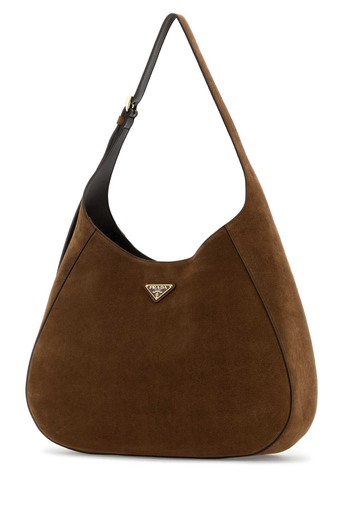 PRADA Large Suede Shoulder Handbag - 40 cm Width