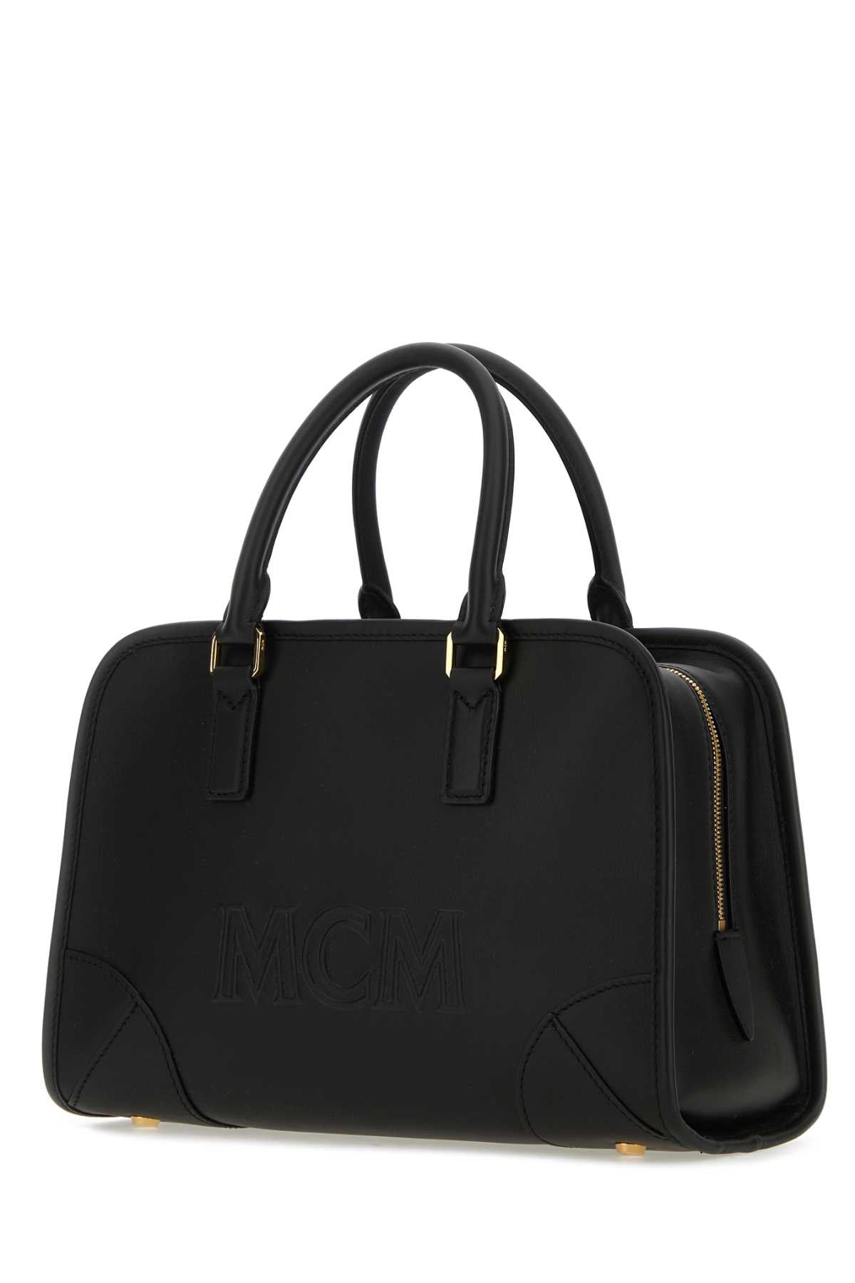 MCM Medium Black Leather Boston Handbag