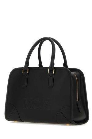 MCM Medium Black Leather Boston Handbag