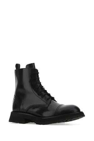 ALEXANDER MCQUEEN Classic Black Leather Ankle Boots for Men