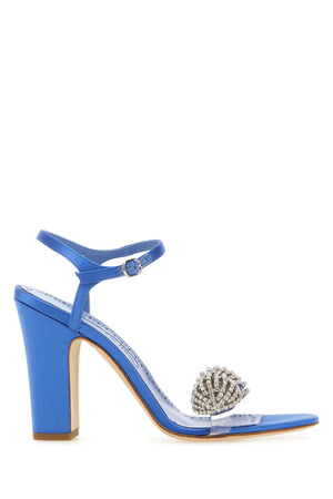 MANOLO BLAHNIK Elegant Blue Satin Elhob Sandals with 10.5 cm Heel