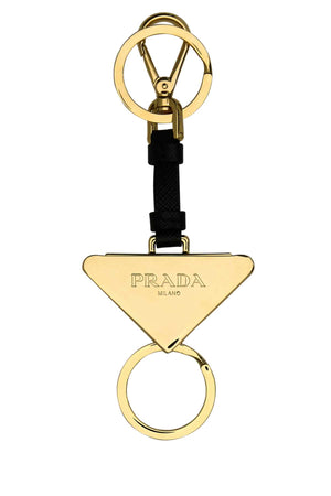 PRADA Chic Black Metal and Leather Key Ring - 13 cm