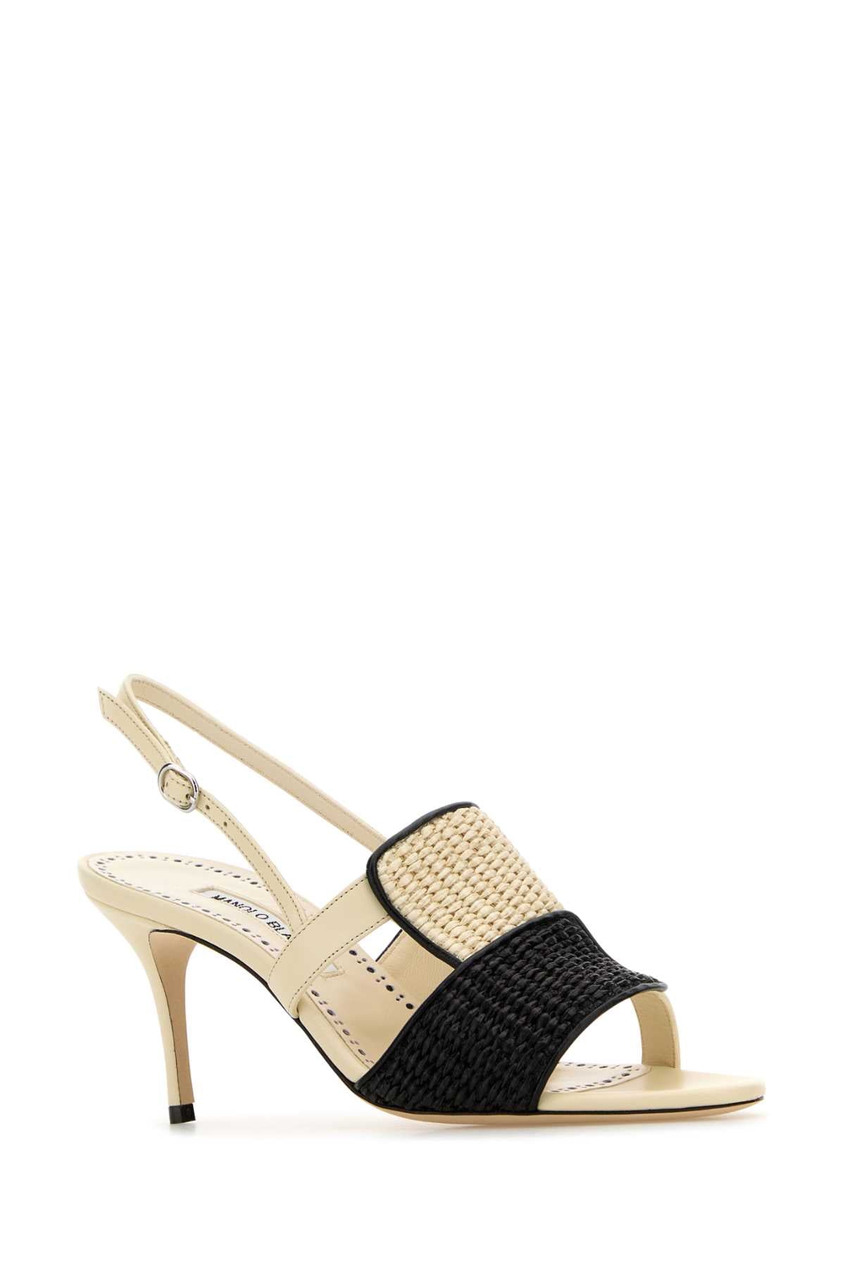 MANOLO BLAHNIK Elegant Raffia Fabiola Sandals with 7 cm Heel Height