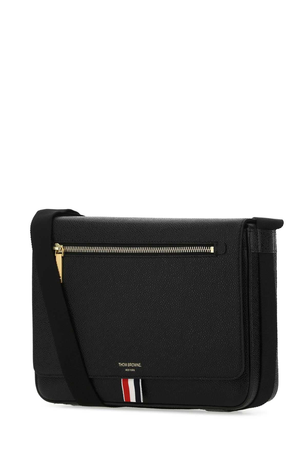 THOM BROWNE Stylish Mini Black Leather Crossbody Handbag