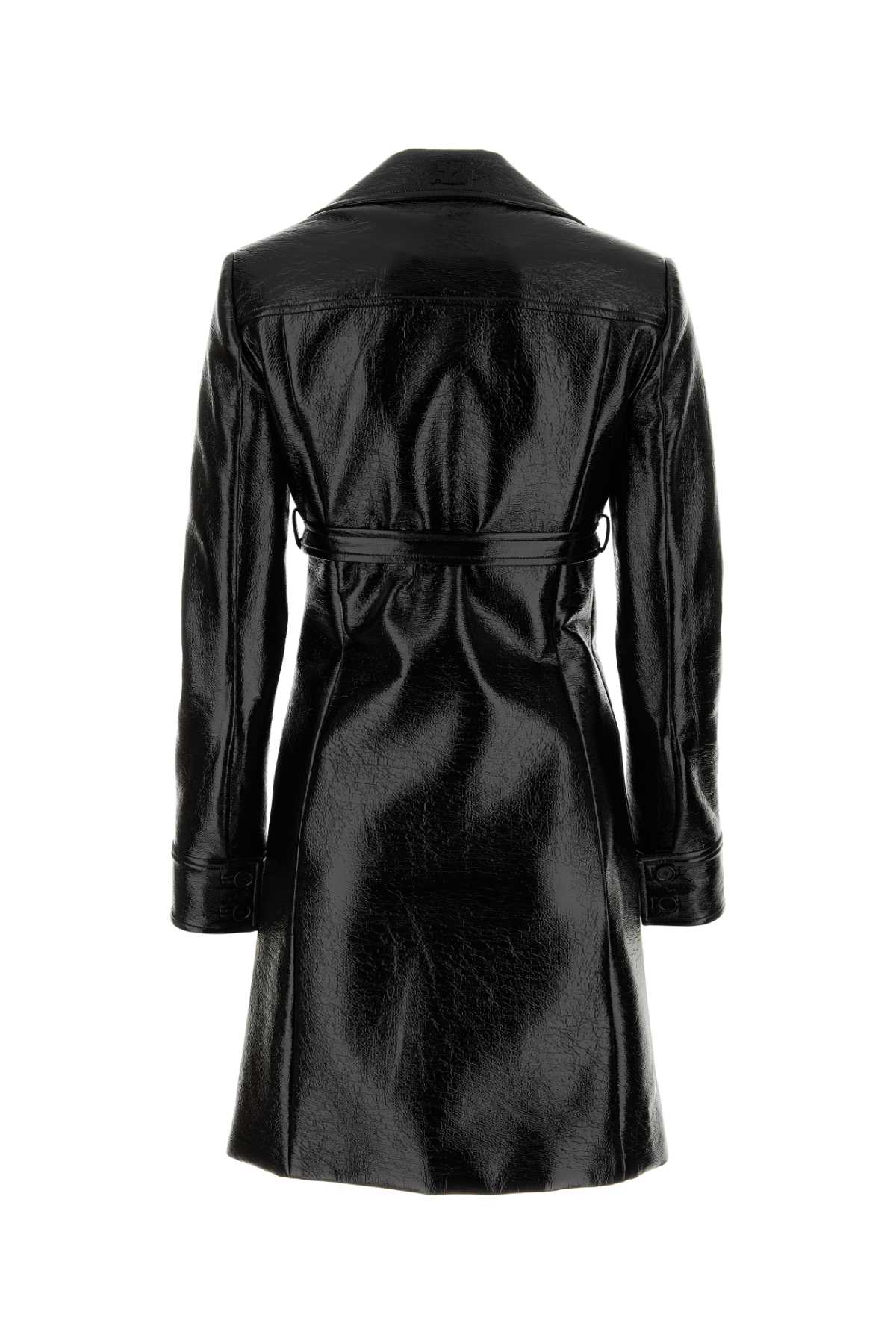 COURREGES Chic Black Vinyl Overcoat