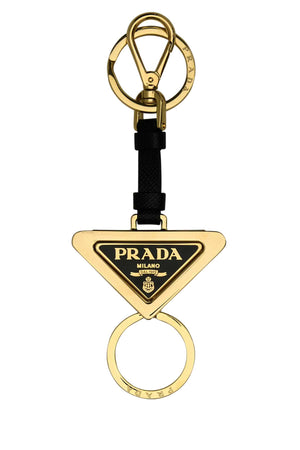 PRADA Chic Black Metal and Leather Key Ring - 13 cm