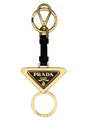 PRADA Chic Black Metal and Leather Key Ring - 13 cm