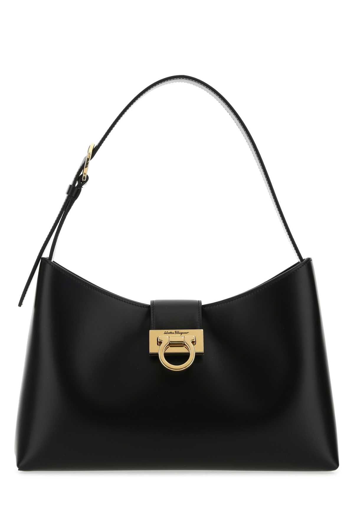 Ferragamo Elegant Black Leather Trifolio Mini Shoulder Handbag