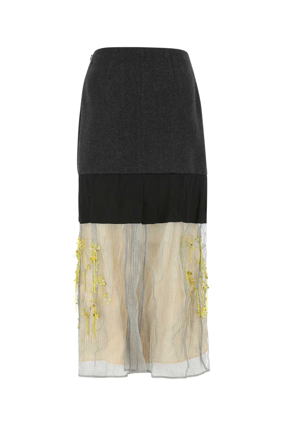 PRADA Multicolor Wool and Mesh Skirt