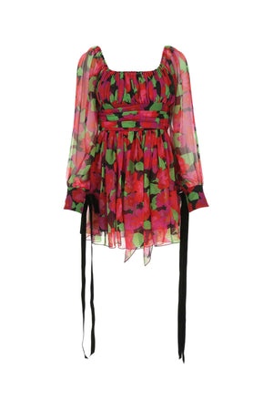 SAINT LAURENT Floral Silk Mini Dress