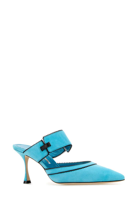 MANOLO BLAHNIK Light Blue Suede Brontiamusa Flats - 7 cm Heel