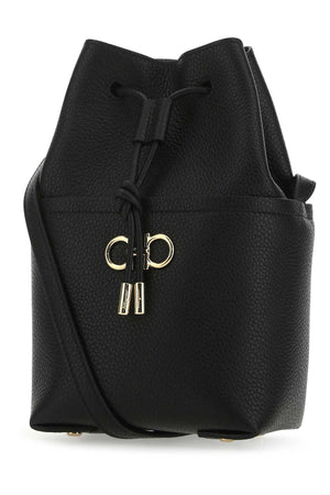 Ferragamo Mini Black Leather Bucket Handbag