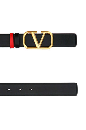 VALENTINO GARAVANI Reversible Black Leather Belt with VLogo Signature - Height 4 cm