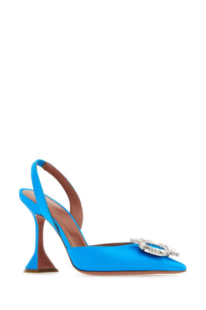 AMINA MUADDI Turquoise Satin Mini Pumps with 3.74-Inch Heel