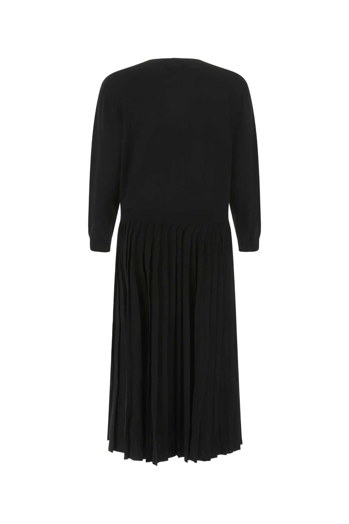 PRADA Elegant Black Stretch Wool Blend Dress