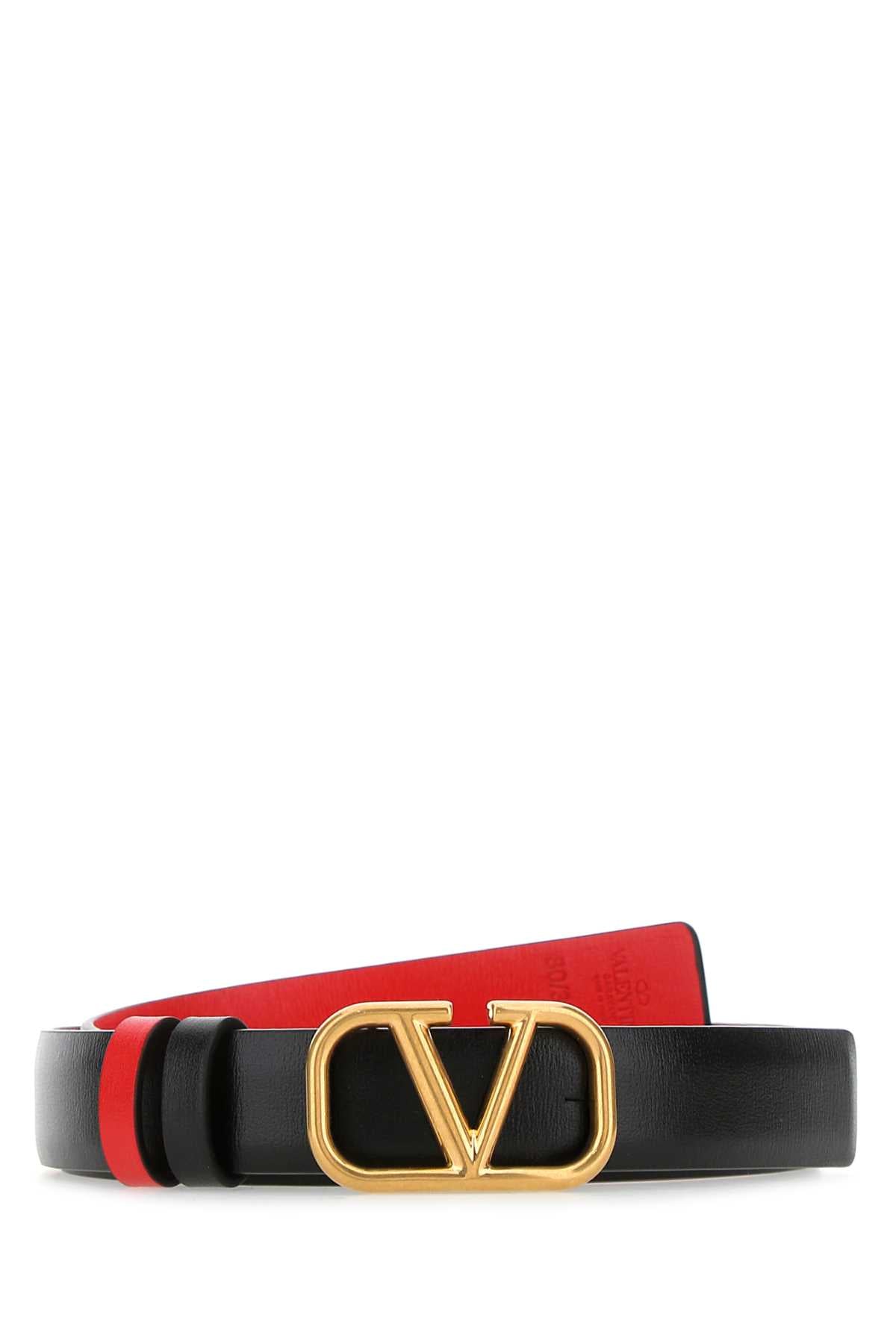 VALENTINO GARAVANI Signature Black Leather VLogo Belt - 2 cm Height