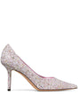 JIMMY CHOO LOVE 85 GLITTERED LEATHER PUMPS