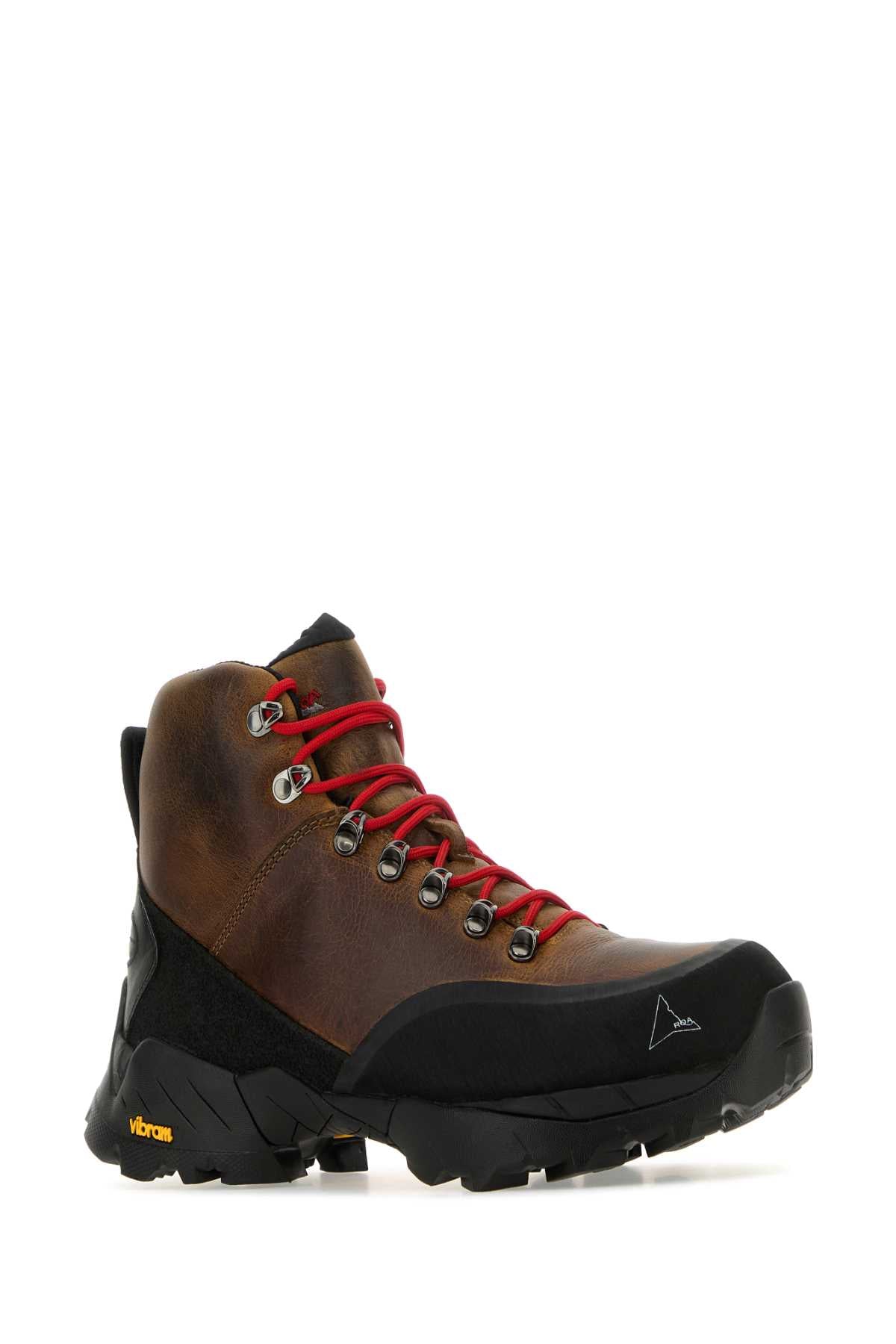 ROA Brown Leather Ankle Boots for Men