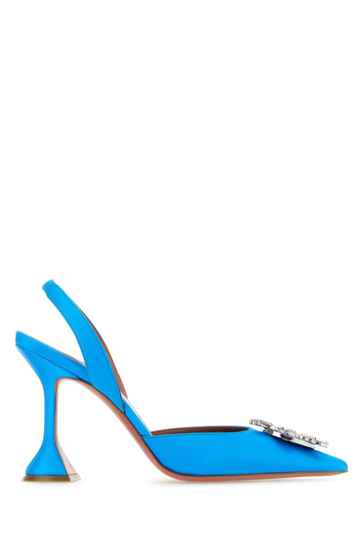 AMINA MUADDI Turquoise Satin Mini Pumps with 3.74-Inch Heel