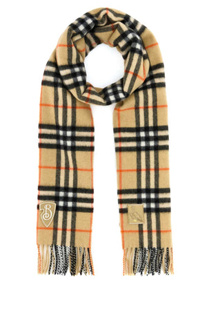 BURBERRY Checked Cashmere Scarf with Badges