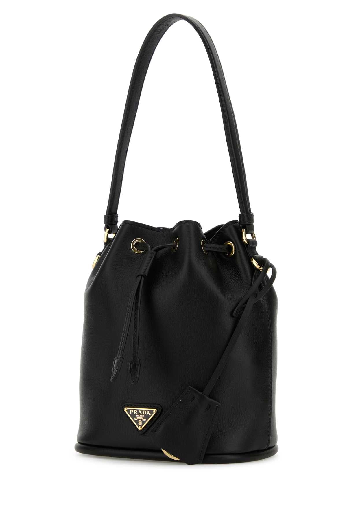 PRADA Mini Black Leather Bucket Handbag