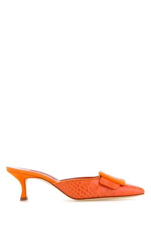 MANOLO BLAHNIK Women’s Elegant Orange Leather Maysale Flat with 5 cm Heel