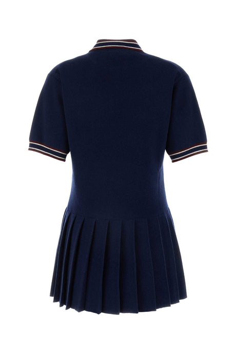 MIU MIU Navy Blue Wool Blend Mini Polo Dress