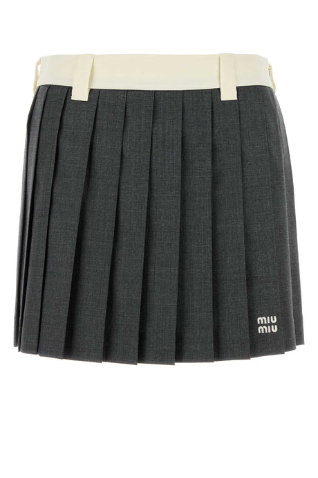 MIU MIU Chic Virgin Wool Charcoal Mini Skirt